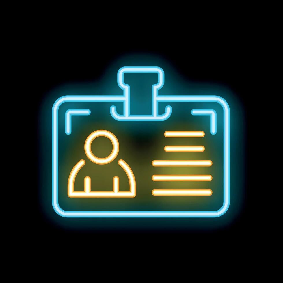 Neon icon of identification card showing personal information vector