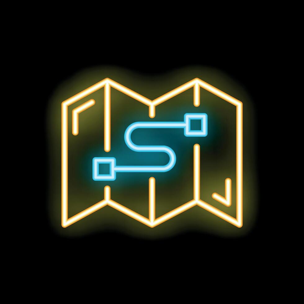 Neon map showing route with checkpoints for travel planning vector