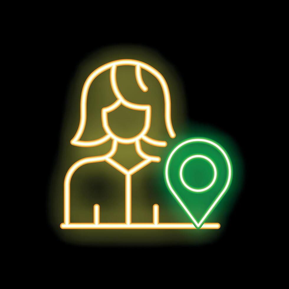 Neon icon of businesswoman showing location vector