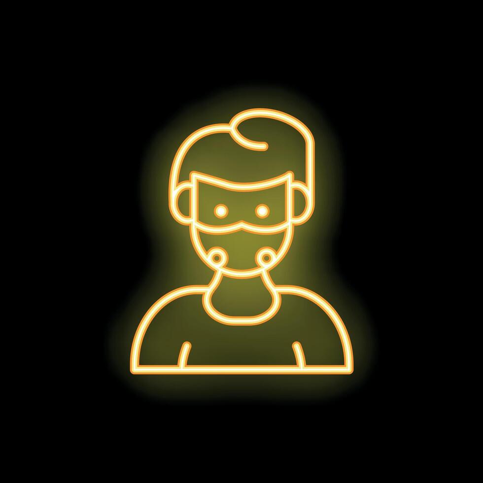 Neon sign of a man wearing a protective mask vector