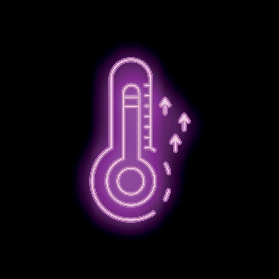 Neon thermometer icon showing increasing temperature on black background vector