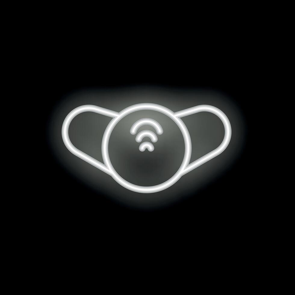 White neon smart face mask icon glowing on black background vector