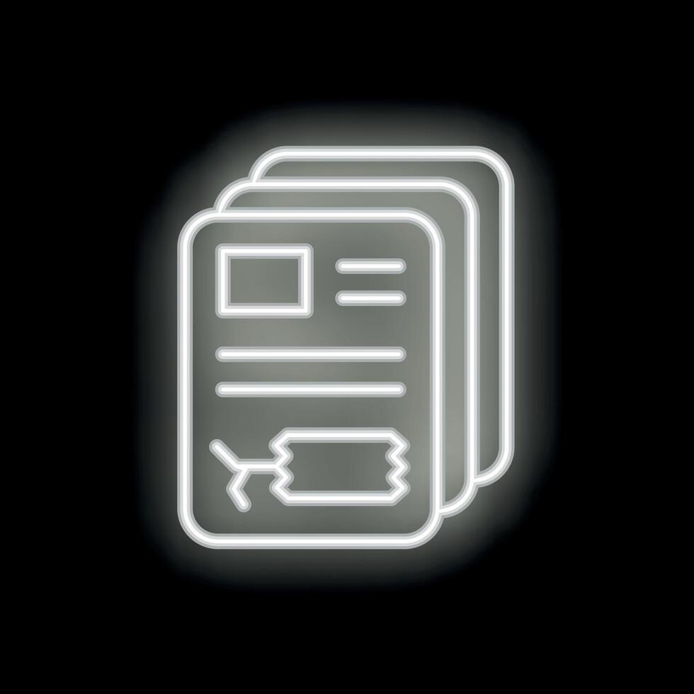 White neon sign of documents with charts on black background vector