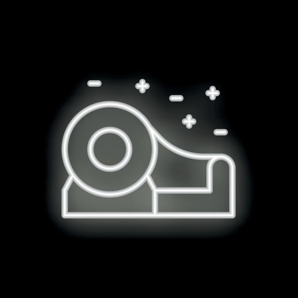 White neon sign of a roll of adhesive tape on a black background vector