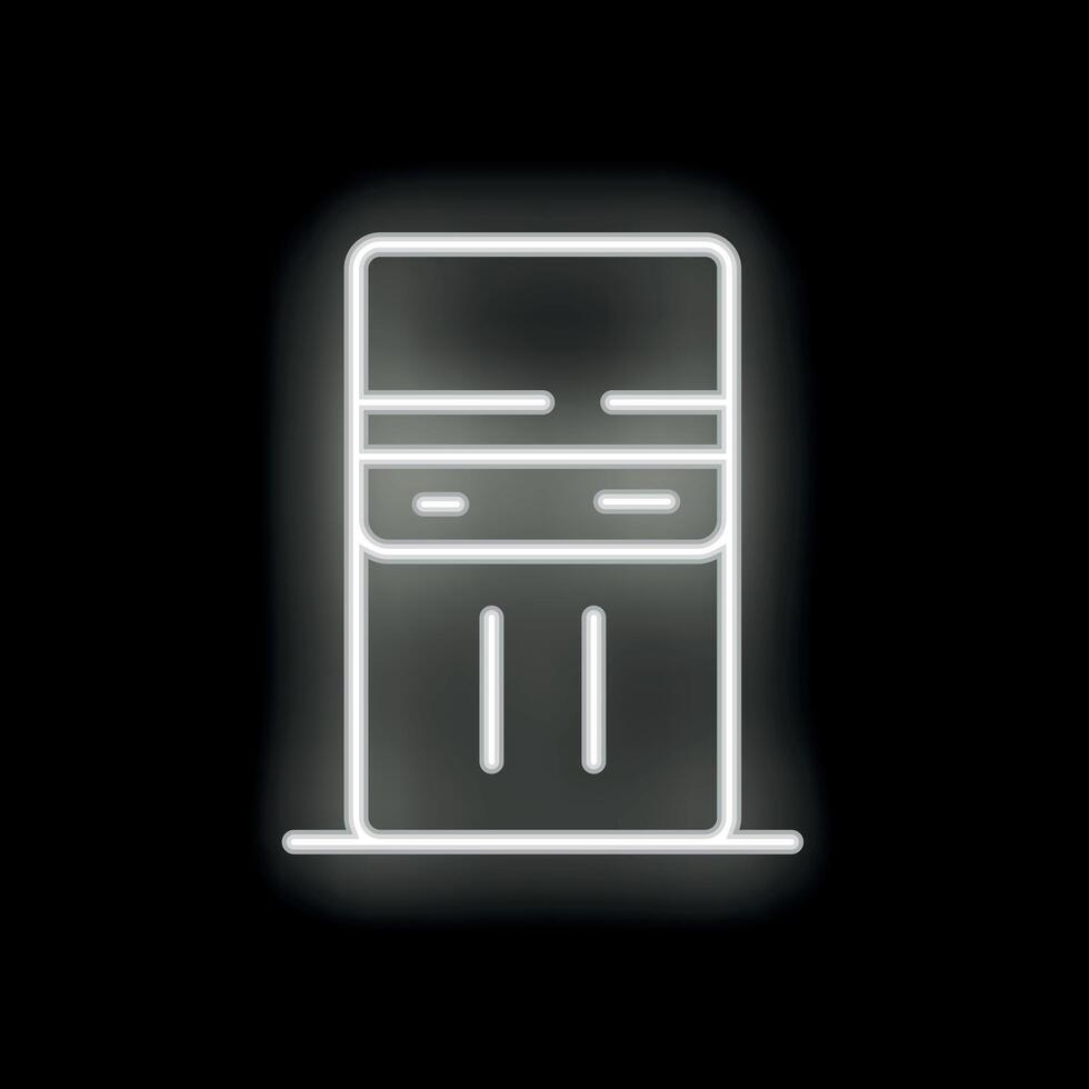 Neon icon of pc tower case glowing on black background vector