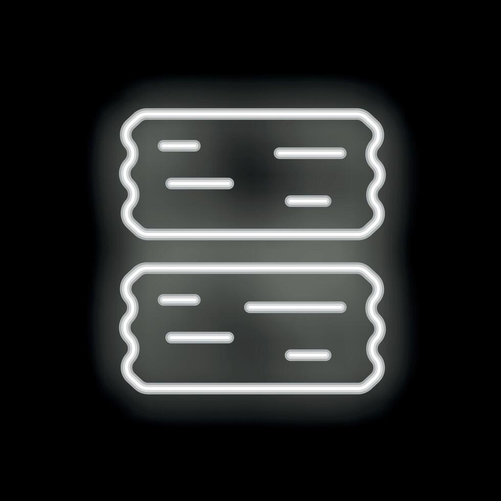 White neon sign of two tickets on black background vector
