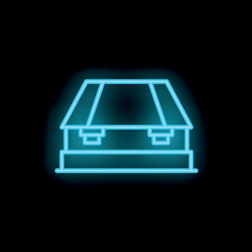 Blue neon sign of a classic suitcase on black background vector
