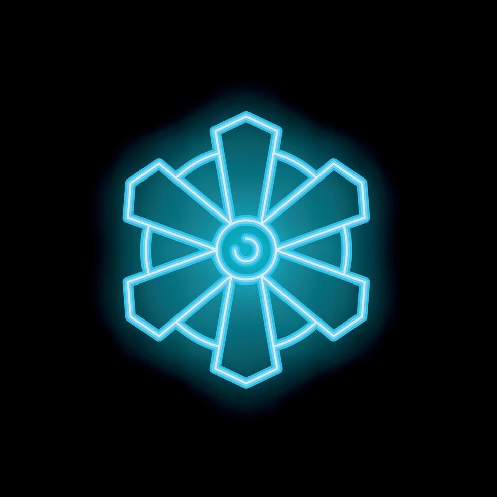 Neon blue ventilator fan blowing cool air on black background vector