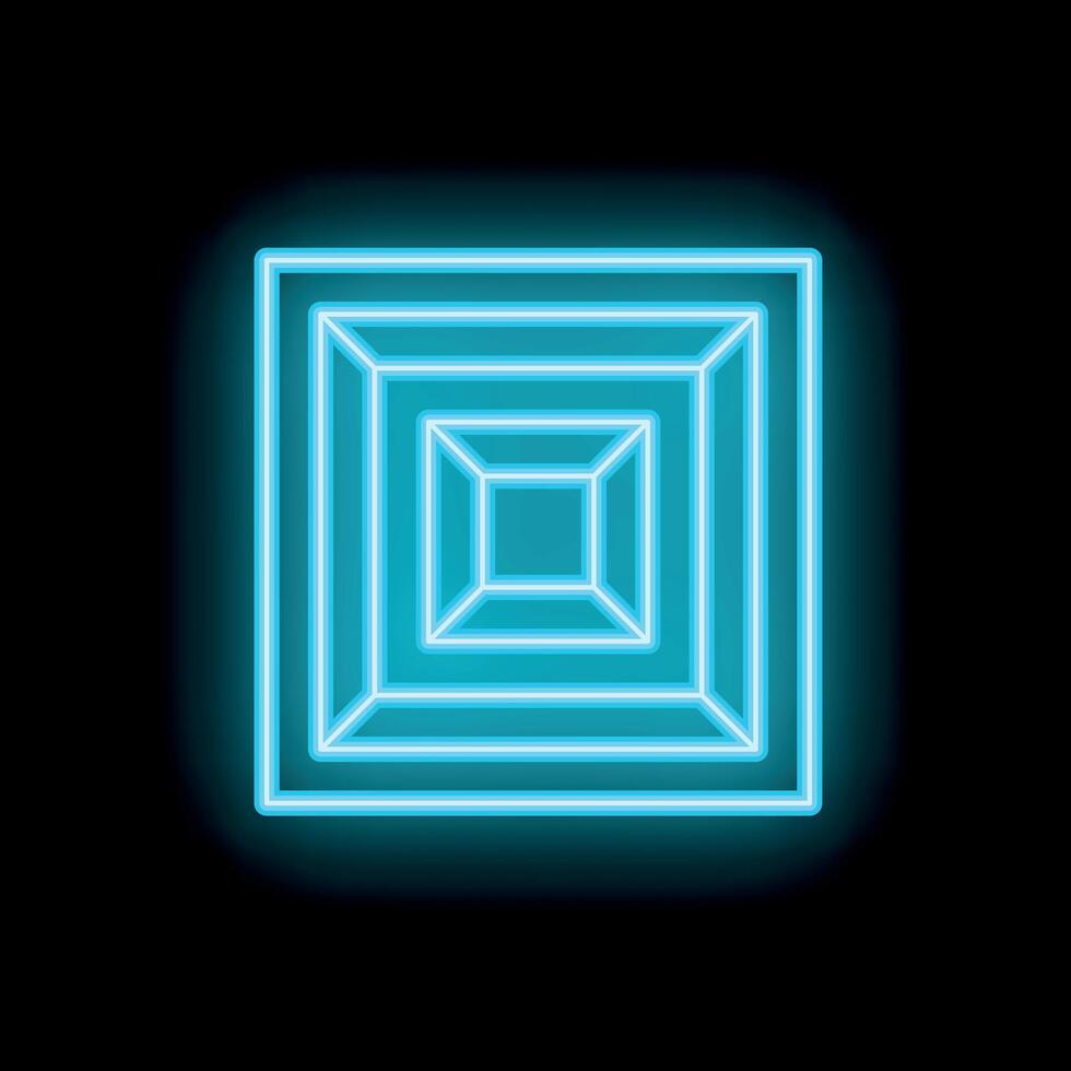 Neon blue square tunnel effect on black background vector