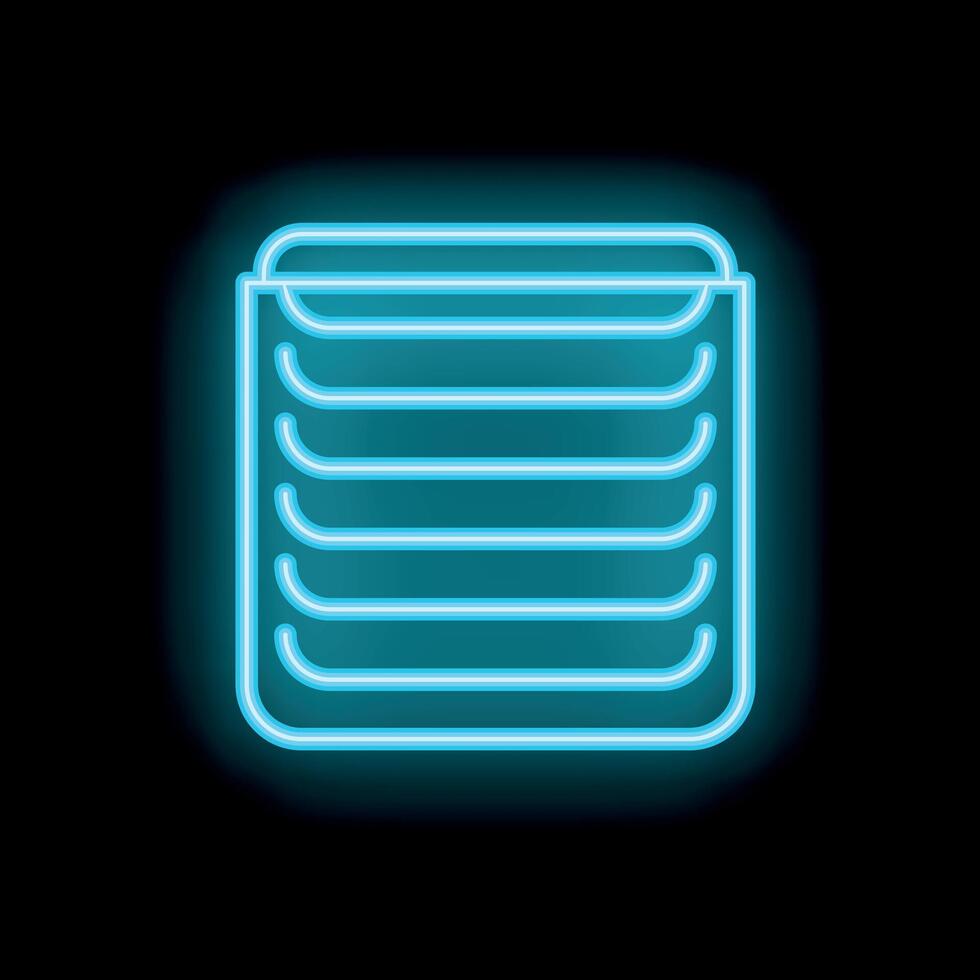 Blue neon sign of stack of paper on black background vector