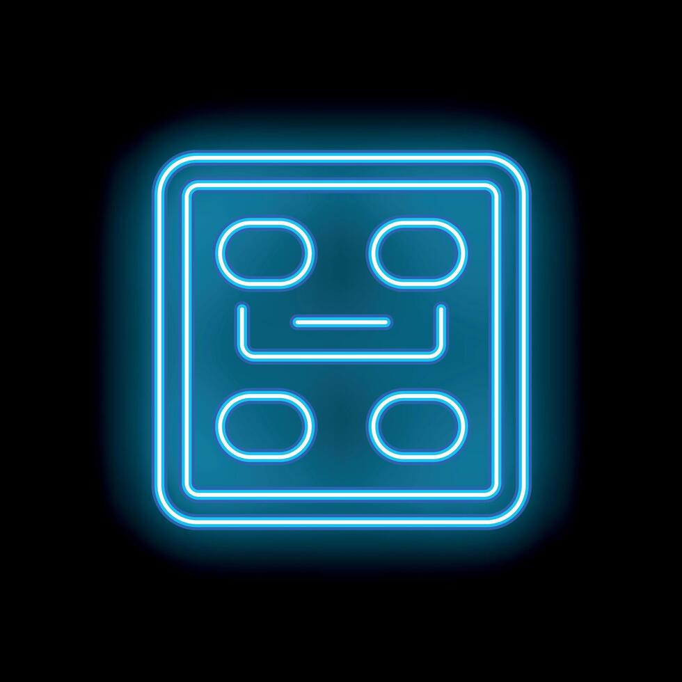 Blue neon icon of a blister pack of pills glowing on a black background vector