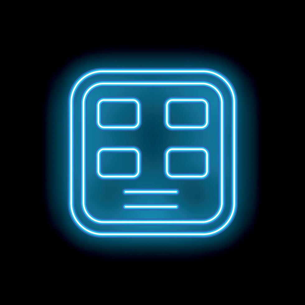 Blue neon smartphone interface with six app icons glowing in the dark vector