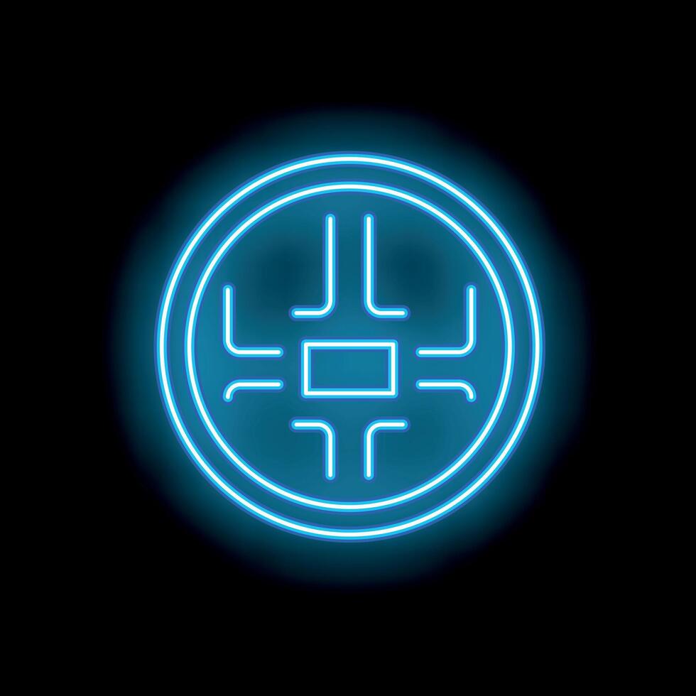 Blue neon cpu microchip glowing on a black background vector