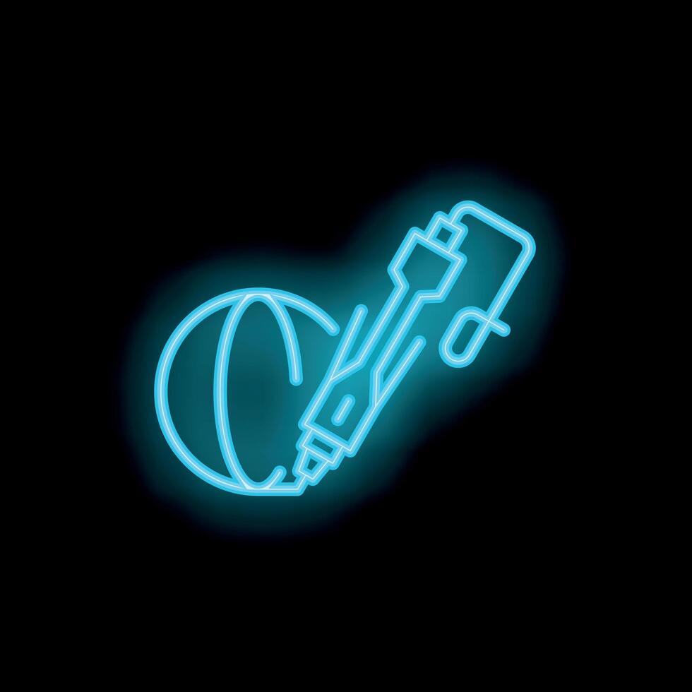 Neon icon of a 3d pen drawing a sphere vector