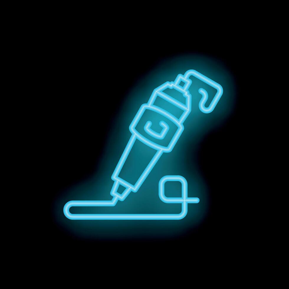 Blue neon icon of a modern 3d pen drawing a straight line vector