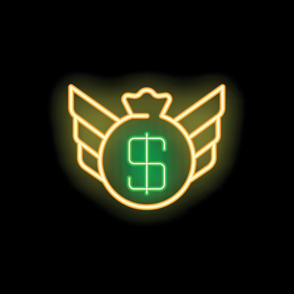 Neon sign representing money bag with wings and crown vector
