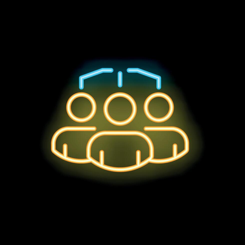 Neon icon of three people sharing data in a network vector