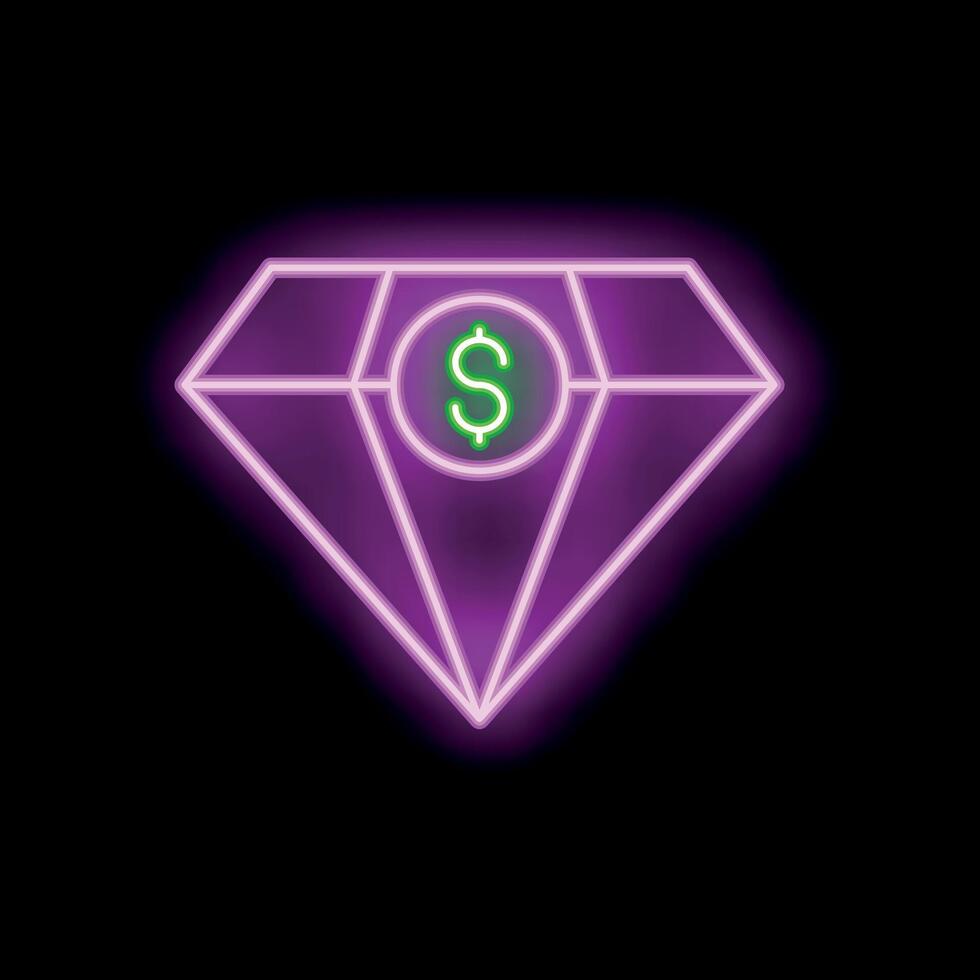 Glowing neon diamond with dollar sign icon illustrating wealth vector