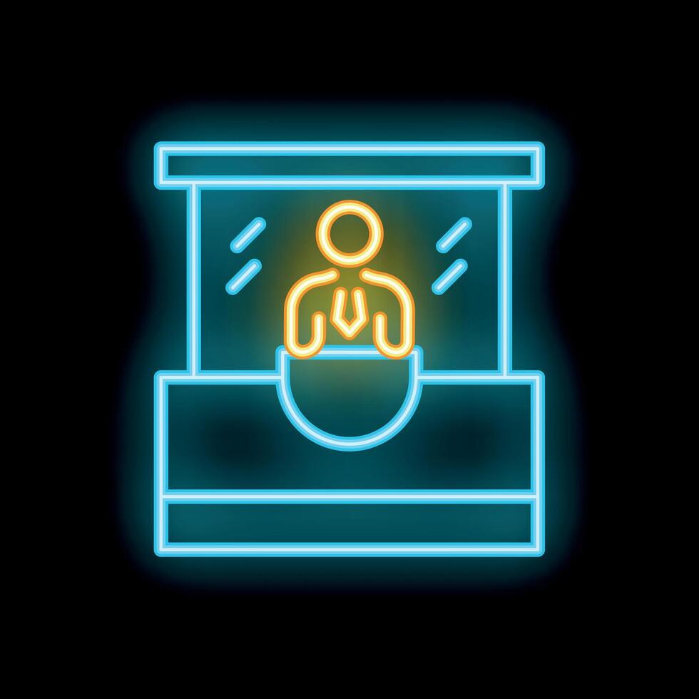Neon icon of a businessman working in a kiosk vector
