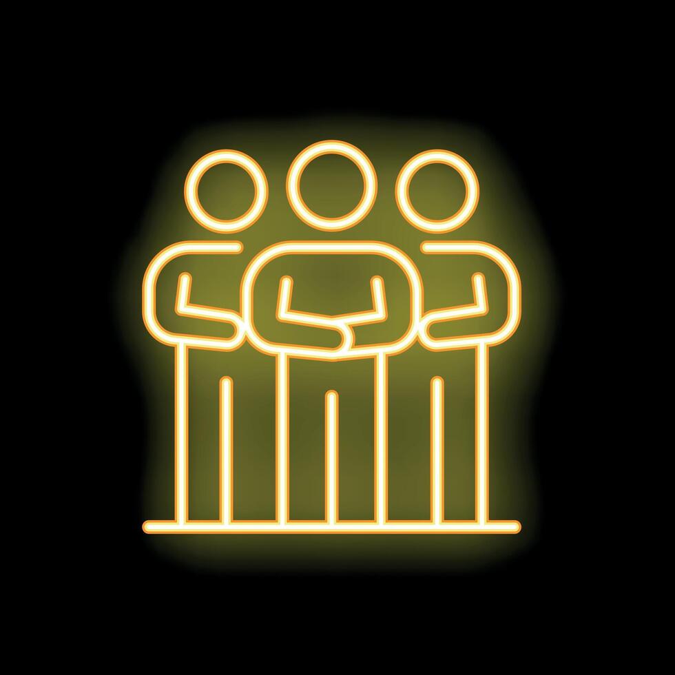 Neon icon of four people standing with arms crossed vector