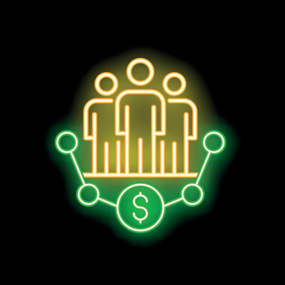 Neon icon of business people network connected to money symbol vector