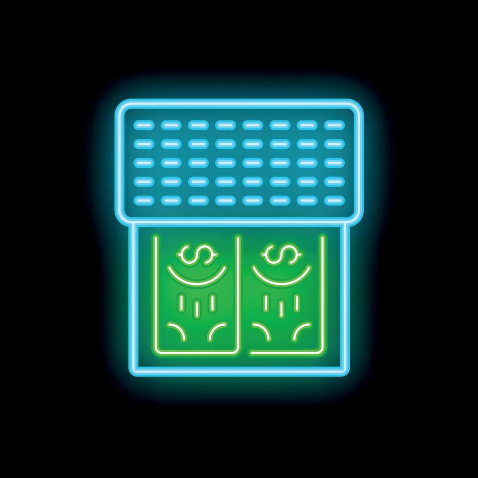Neon icon of an atm dispensing cash vector