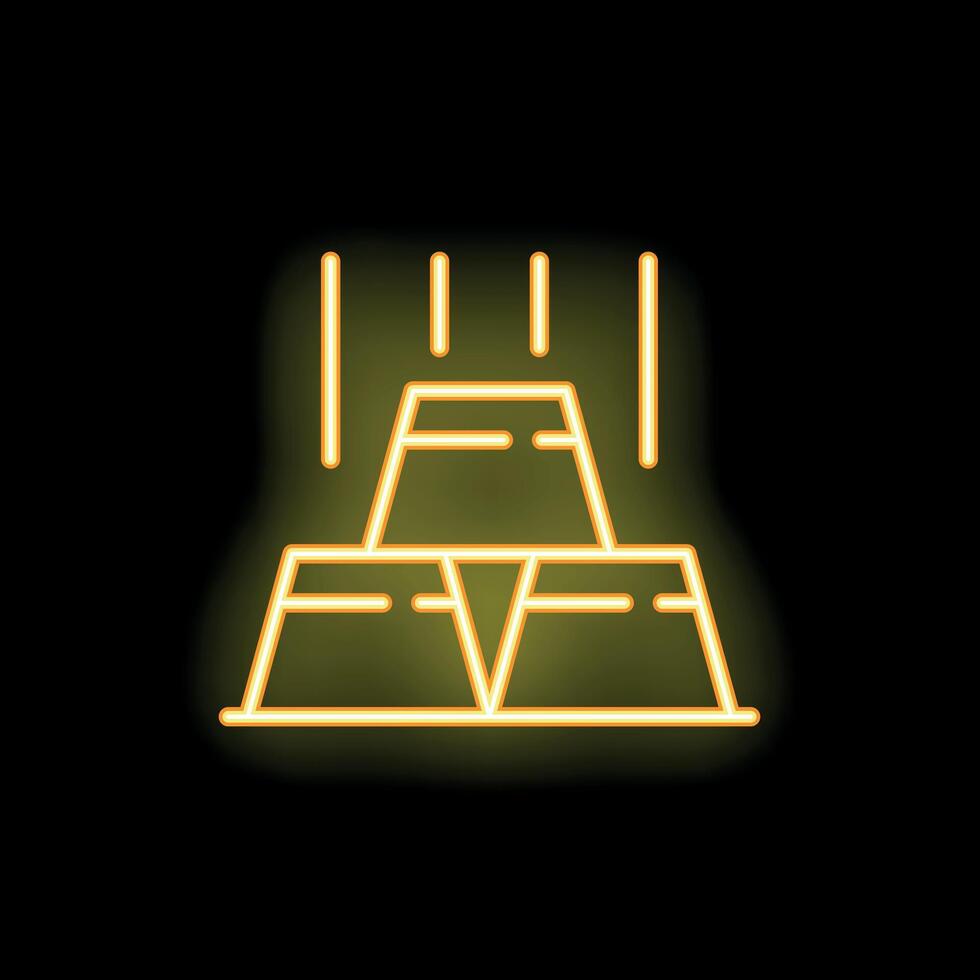 Neon sign representing gold bars falling down on black background vector
