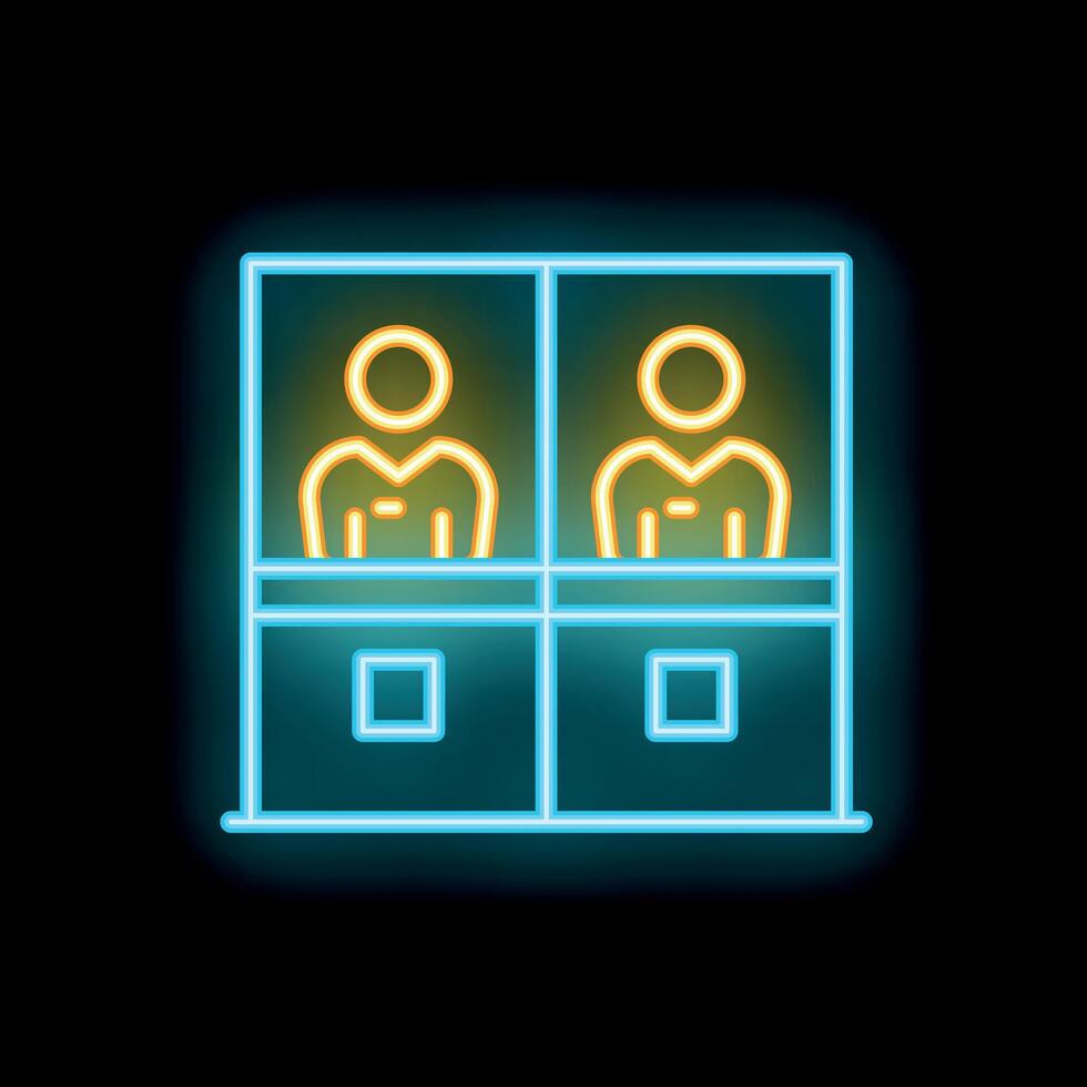 Neon sign representing two cashiers working at supermarket checkout vector