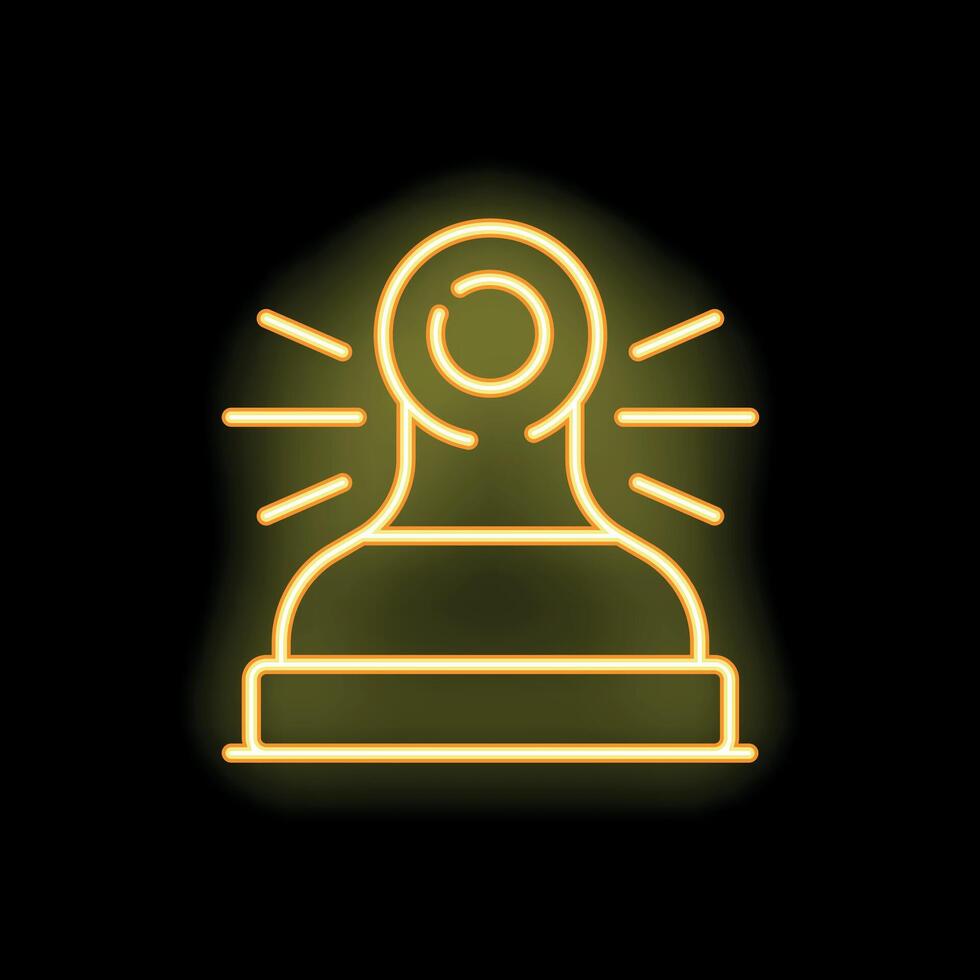 Neon icon of a surveillance camera emitting light rays on black background vector