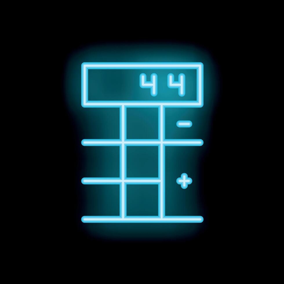 Glowing neon calculator icon displaying number 44 on black background vector