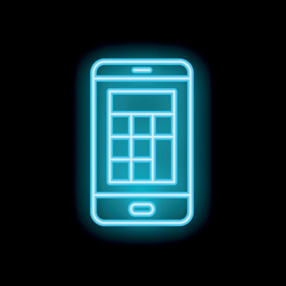 Neon smartphone showing calculator app on dark background vector