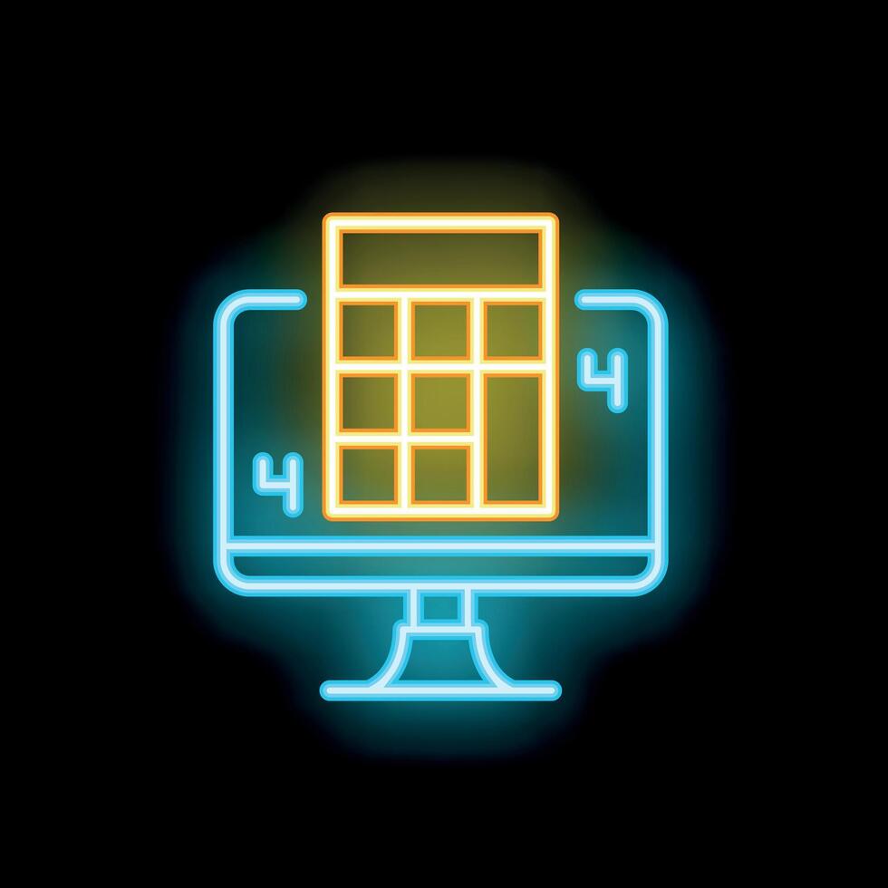 Neon icon of calculator app displaying on computer screen vector