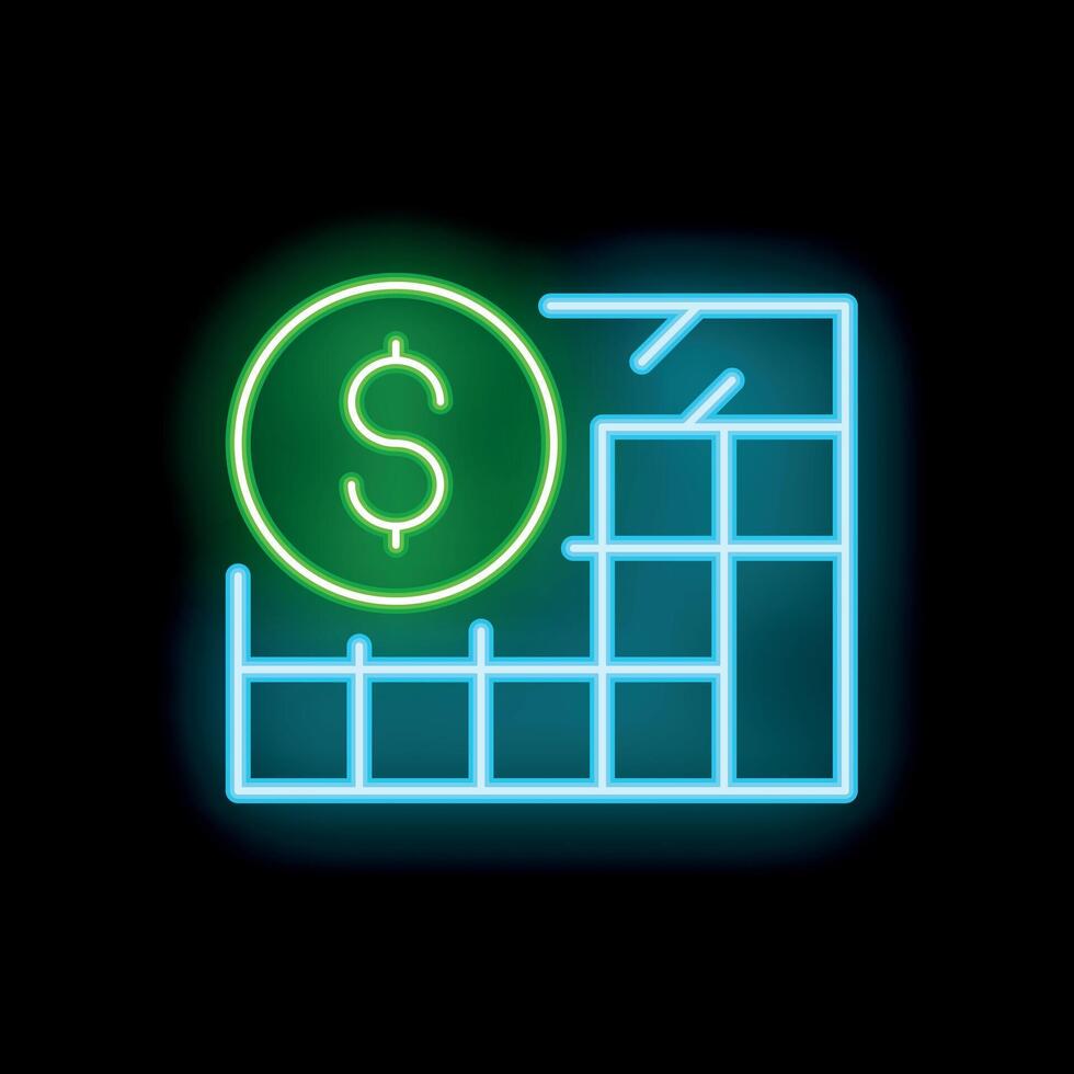 Neon icon of financial graph showing increasing profits with dollar sign vector