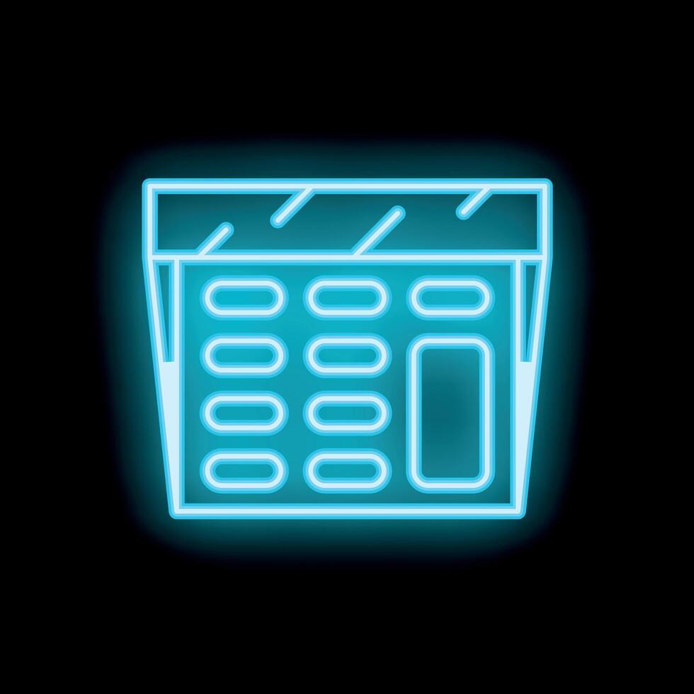 Neon icon of a clapperboard film slate showing movie production is starting vector