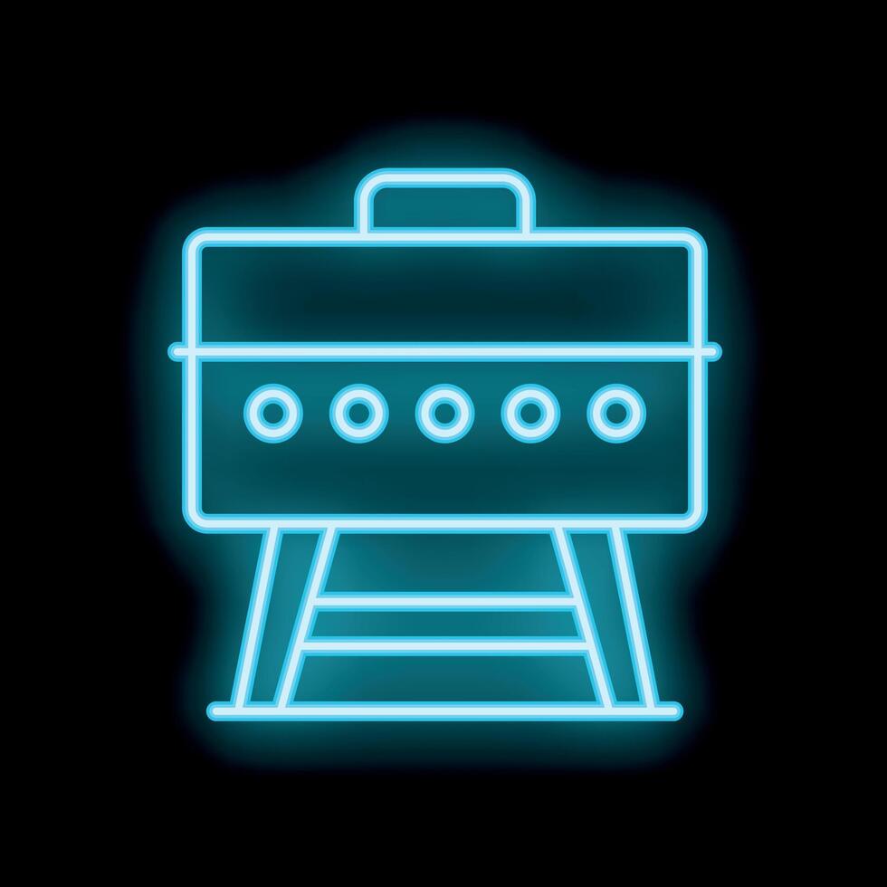 Neon barbecue grill glowing on a black background vector