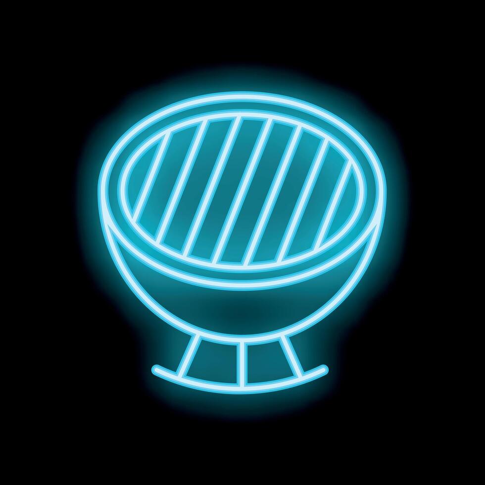 Neon sign of barbecue grill glowing on black background vector