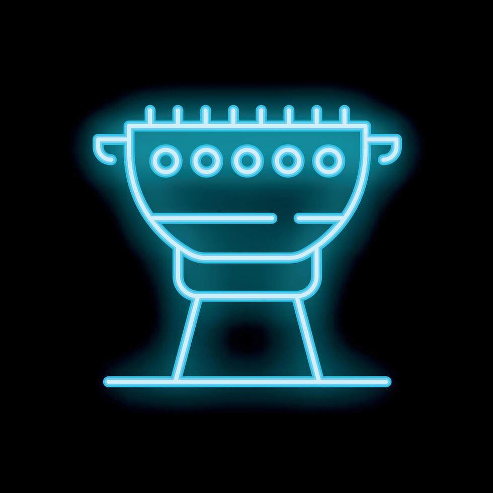 Neon sign of barbecue grill glowing on black background vector