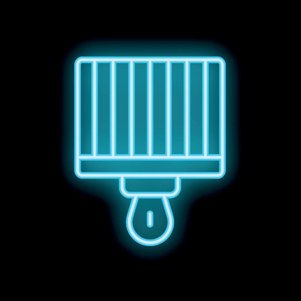 Neon icon of a barcode scanner emitting light from below vector