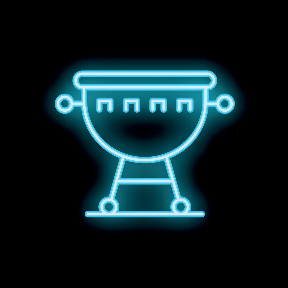 Bright blue neon barbecue grill glowing on a dark background vector