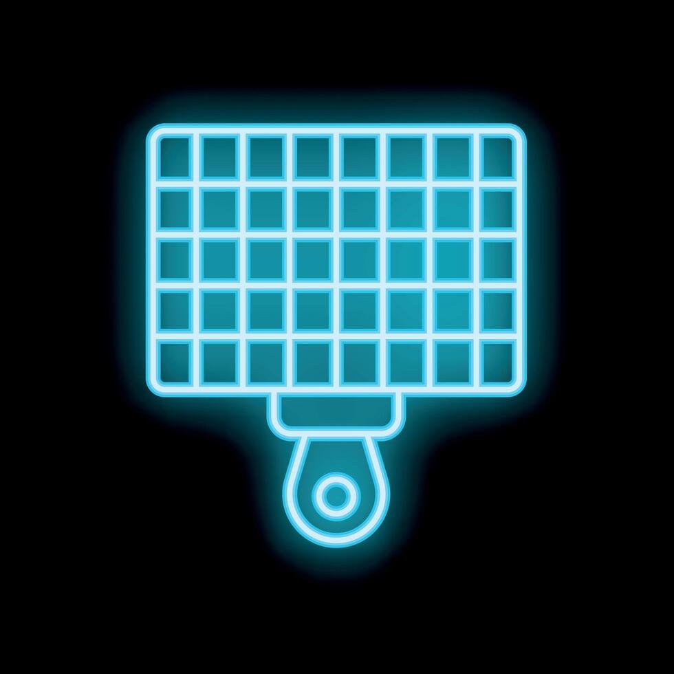 Blue neon sign icon of a splatter guard on black background vector