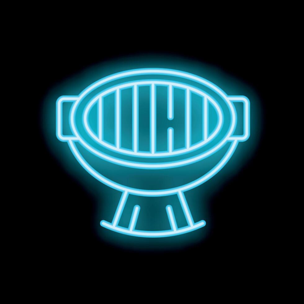 Bright neon sign depicting a barbecue grill on black background vector