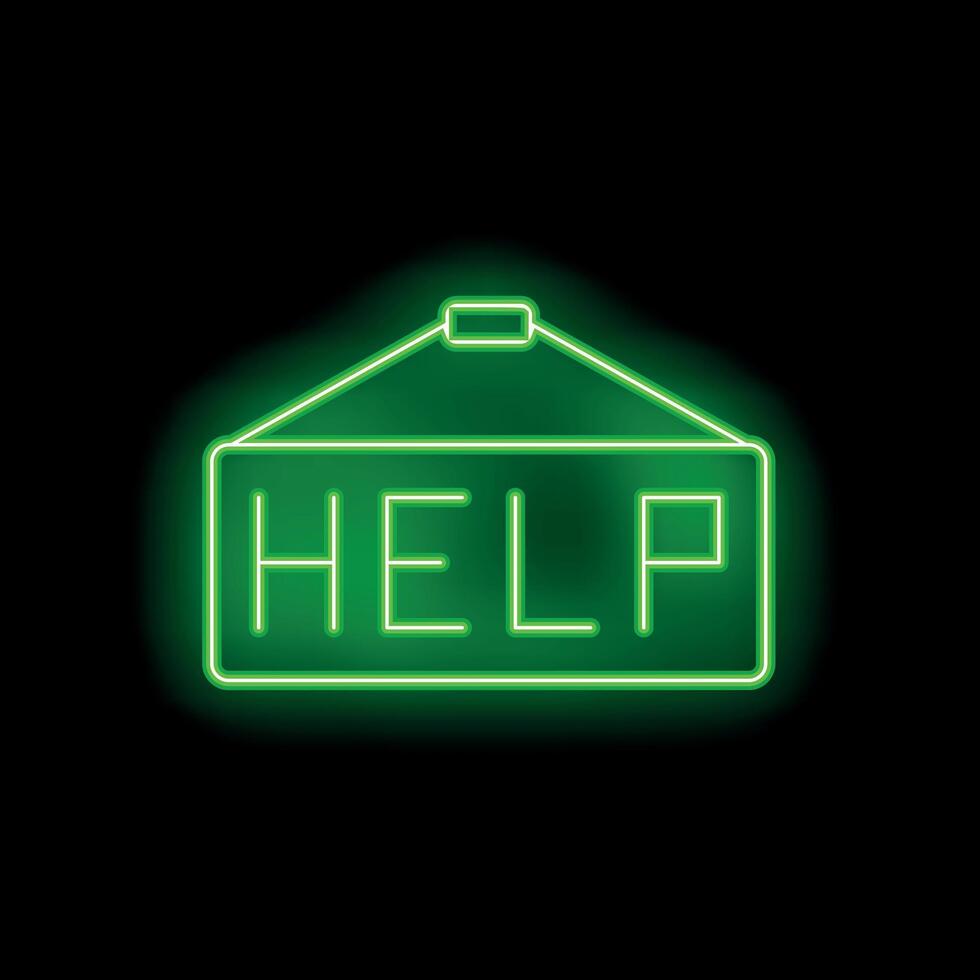 Green neon sign showing help word on black background vector