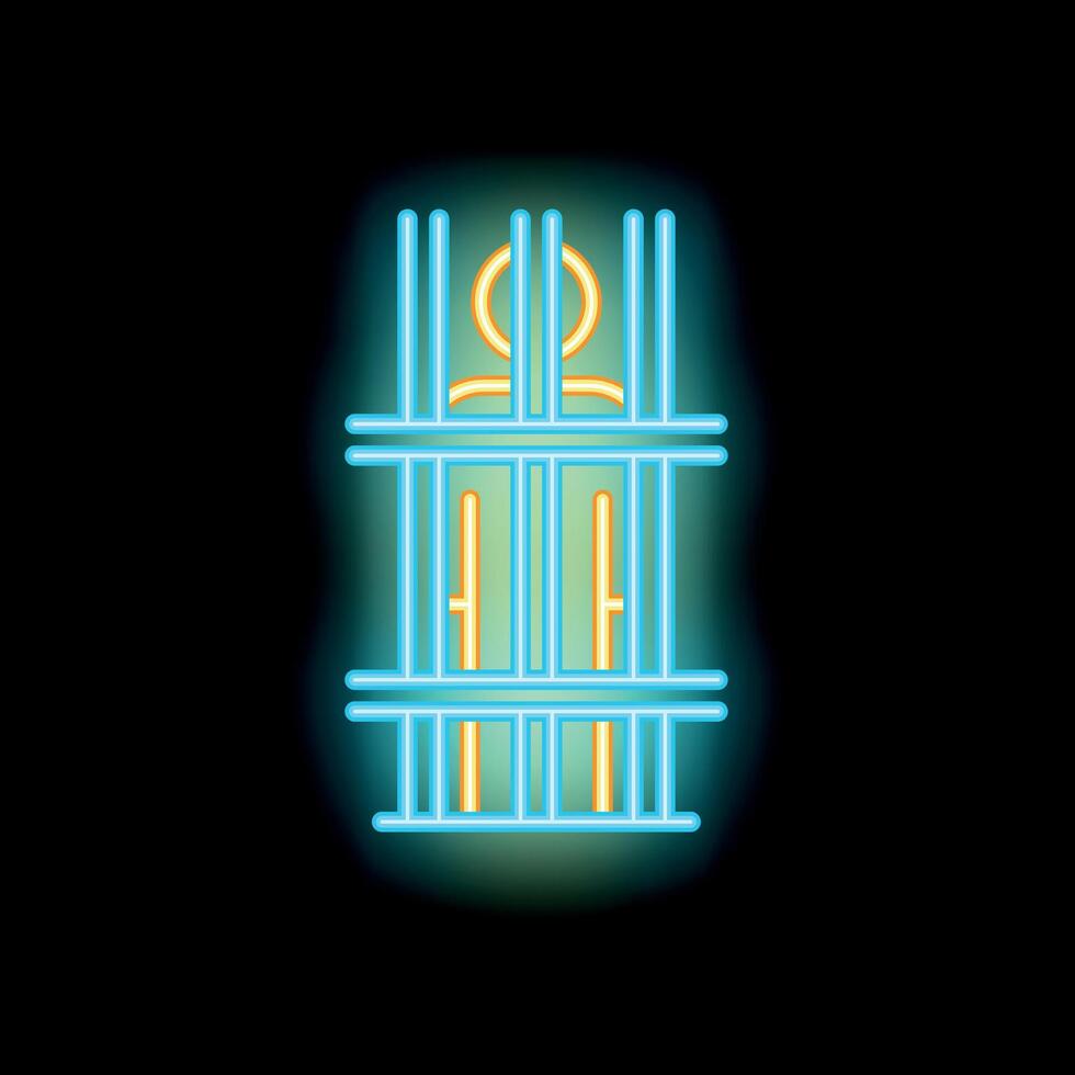 Neon prison bars icon glowing on dark background vector