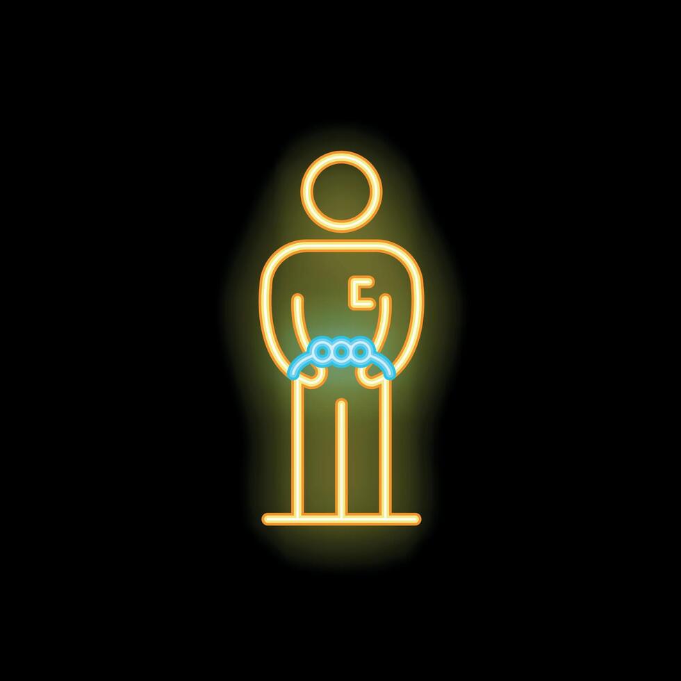 Neon prisoner icon depicting handcuffed person wearing prison uniform standing still vector