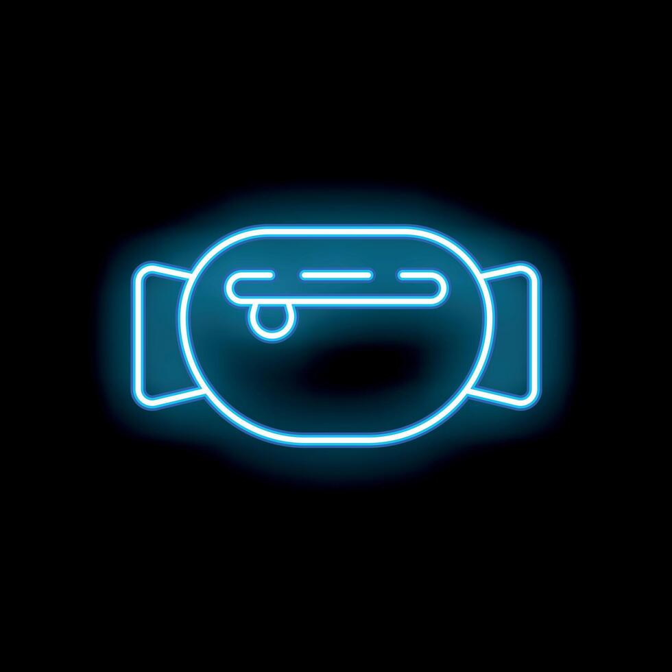 Blue neon sign glowing waist bag icon on black background vector