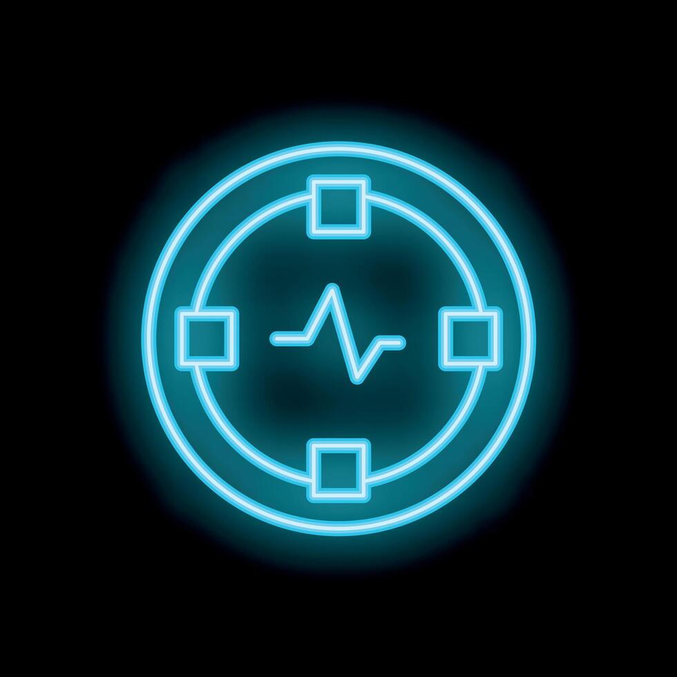 Neon icon of network monitoring system with pulse in center vector