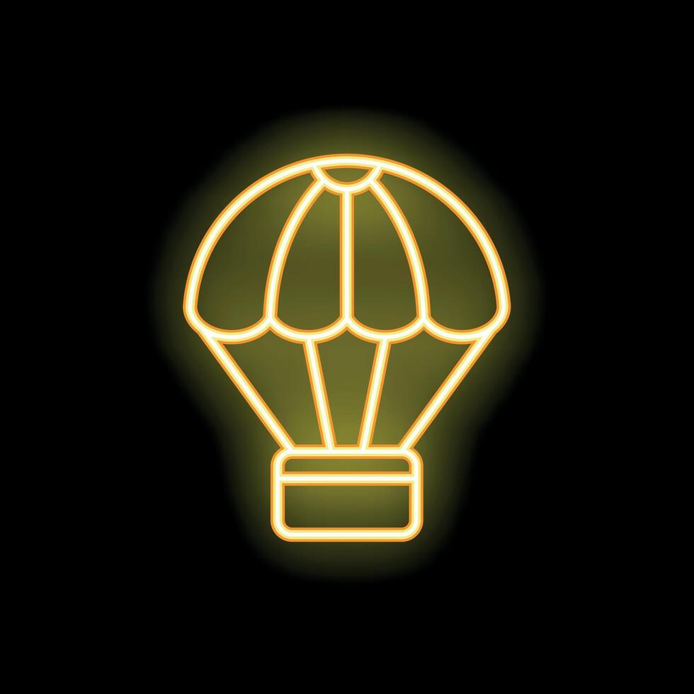Neon yellow parachute glowing on a black background vector