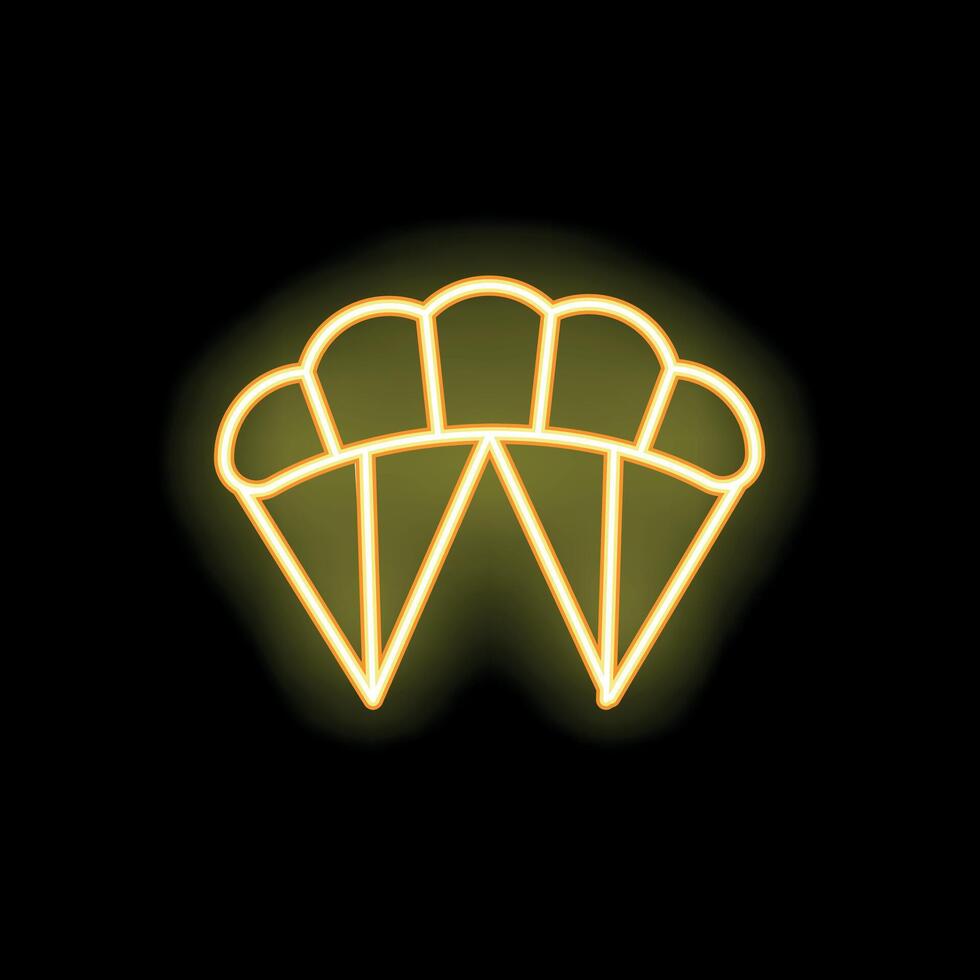 Yellow neon light showing a parachute glowing on a black background vector