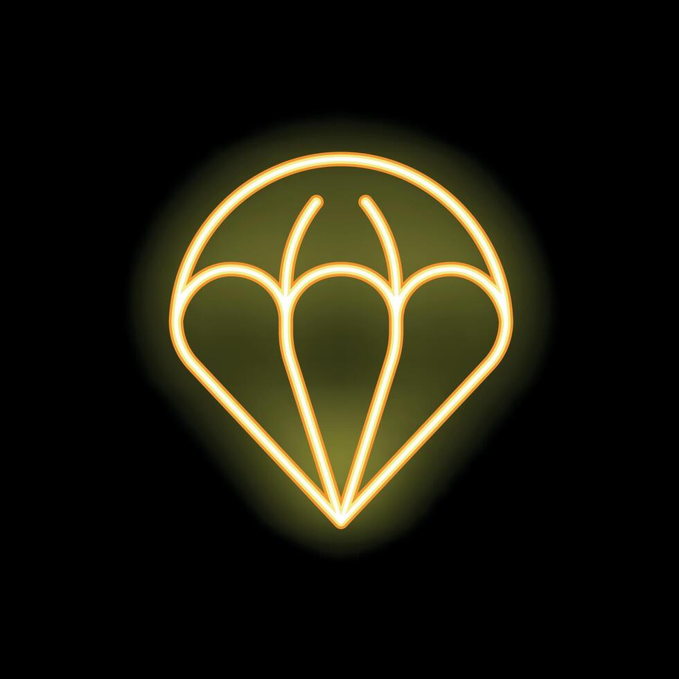 Neon yellow parachute glowing on black background vector