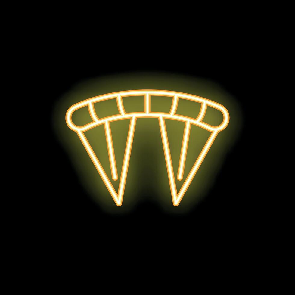 Yellow neon icon of a parachute glowing on a black background vector